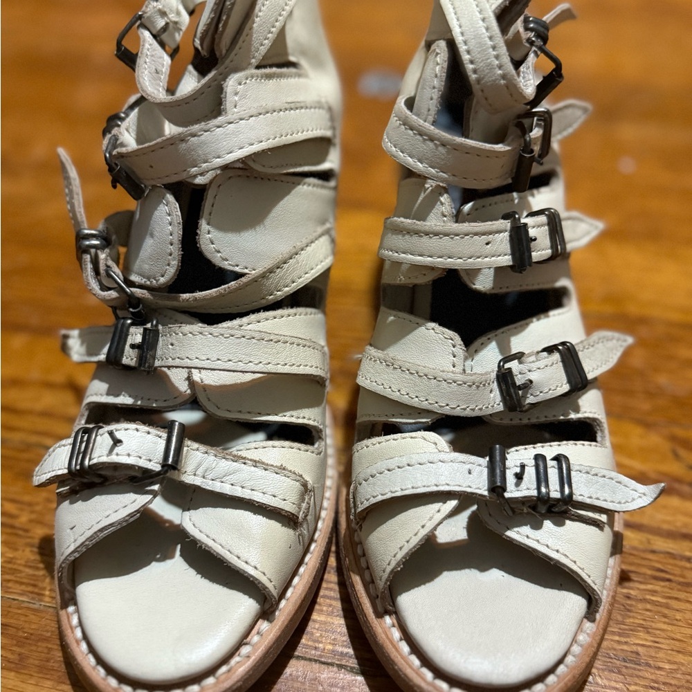 Cream Adjustable Strap Sandals with Cushioned Footbed